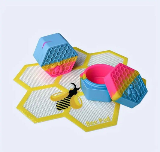 Silicone Hexagon Bee Design Storage Jars + Mat Set