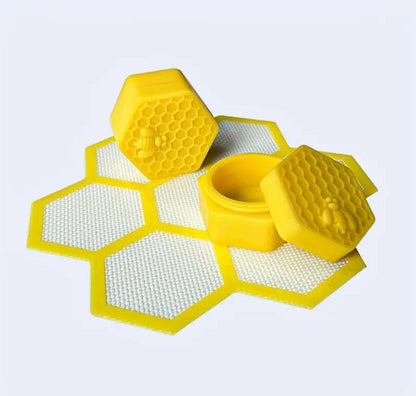 Silicone Hexagon Bee Design Storage Jars + Mat Set