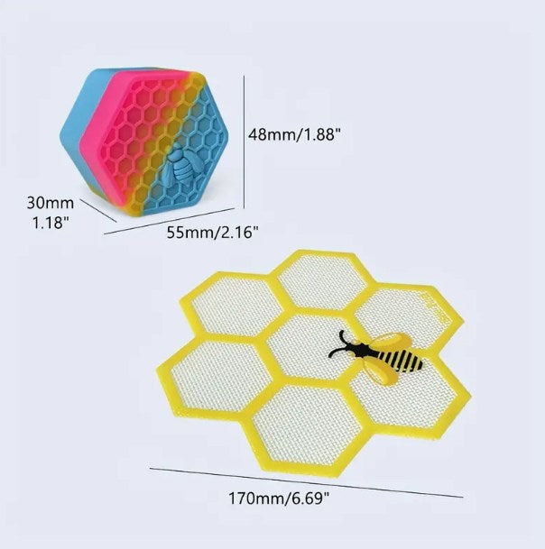 Silicone Hexagon Bee Design Storage Jars + Mat Set