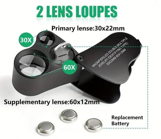 Dual Magnifying Lenses 30x/60x with LED